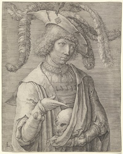Portrett av en ung mann med en hodeskalle av Lucas van Leyden