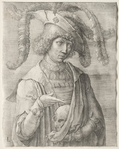 Portrett av en ung mann med en hodeskalle av Lucas van Leyden