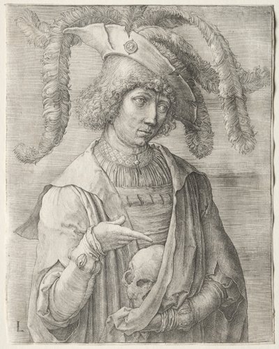 Portrett av en ung mann med en hodeskalle, ca. 1519. av Lucas van Leyden