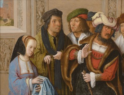 Potifars kone (putifar), ca. 1512 (olje på tre) av Lucas van Leyden