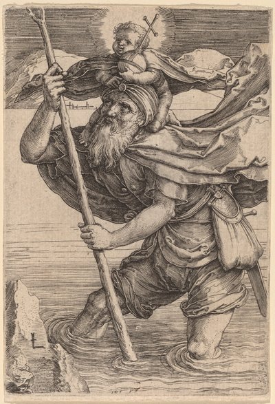 Den hellige Christopher som bærer Kristusbarnet av Lucas van Leyden
