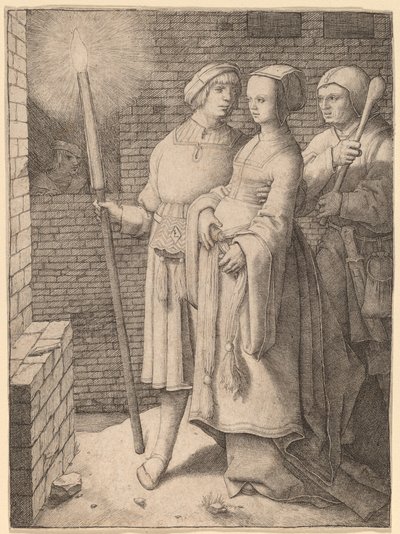 Mannen med fakkelen og en kvinne etterfulgt av en dåre av Lucas van Leyden
