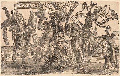 De ni heltene: Arthur, Charles the Great Charlemagne, Godfrey of Bouillon, 1515-1517. av Lucas van Leyden