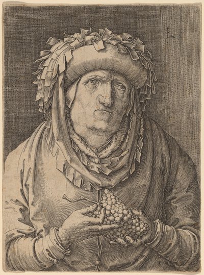 Den gamle kvinnen med druer av Lucas van Leyden