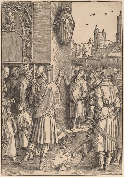 Poeten Virgil hengt i en kurv av Lucas van Leyden