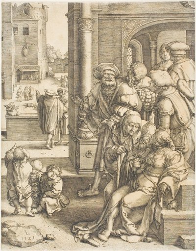 Poeten Virgil hengt i en kurv av Lucas van Leyden