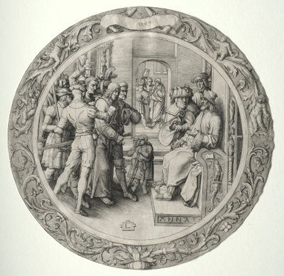 Den runde lidenskapen: Kristus før ypperstepresten, 1509. av Lucas van Leyden