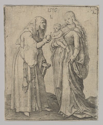 Jomfruen med barn og St. Anna, 1516. av Lucas van Leyden