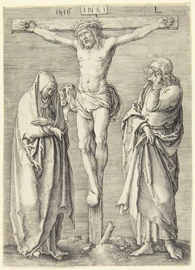 Jomfruen og Johannes ved korsets fot av Lucas van Leyden