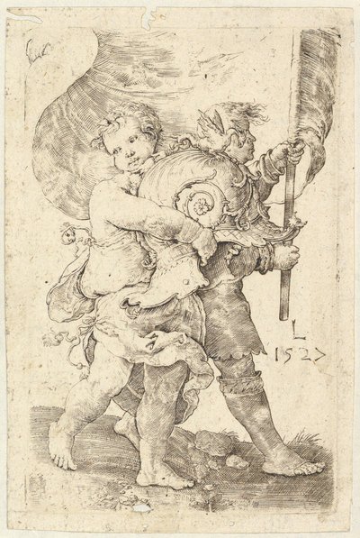 To gutter med hjelm og standard, 1527. av Lucas van Leyden