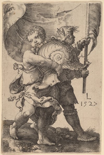 To gutter med hjelm og standard av Lucas van Leyden