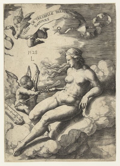 Venus og Amor Venus la tresbelle deese damours (tittel på objekt) av Lucas van Leyden
