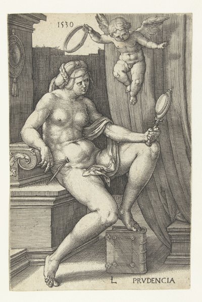 Forsiktig Prudencia (tittel på objekt) Seven Virtues (serietittel) av Lucas van Leyden