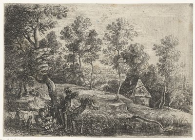 Landskap med hus og brønn Fem landskap (serietittel) av Lucas van Uden
