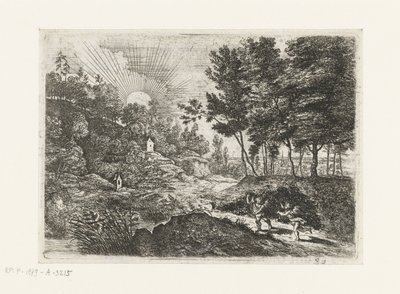 Landskap med to putti Landskap med en gutt og en kvinne med en mugge Fem landskap (serietittel) av Lucas van Uden