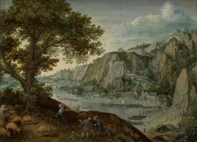 Huy, sett fra Ahin (olje på panel) av Lucas van Valckenborch