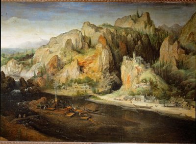 Fjelllandskap med masovn (olje på lerret) av Lucas van Valckenborch