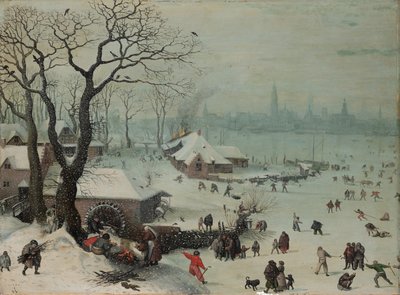 Vinterlandskap med snøfall nær Antwerpen av Lucas van Valckenborch