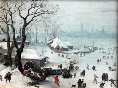Vinterlandskap nær Antwerpen med snøfall av Lucas van Valckenborch