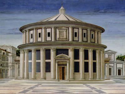 Utsikt over en ideell by, eller Guds by, etter 1470 detalj av 80057 olje på panel av Luciano Laurana