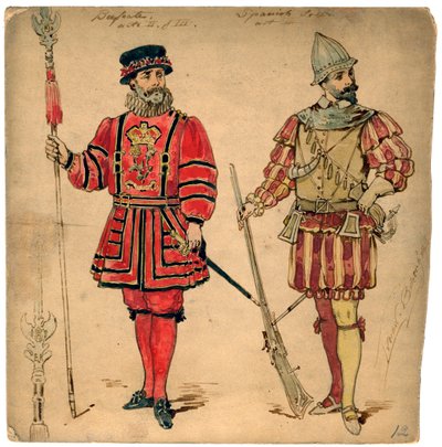 Beefeater og spansk soldat, 1800-tallet. av Lucien Besche