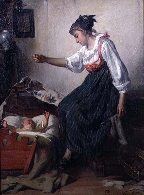 Leker med baby (panel) av Lucien Gerard