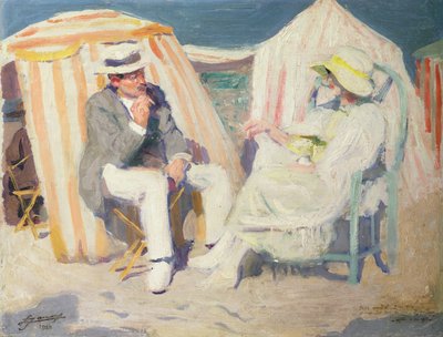 Samtale på stranden (olje på lerret) av Lucien Hector Jonas