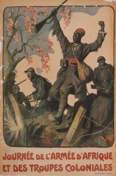 Plakat som feirer enheten mellom franske og koloniale styrker av Lucien Hector Jonas