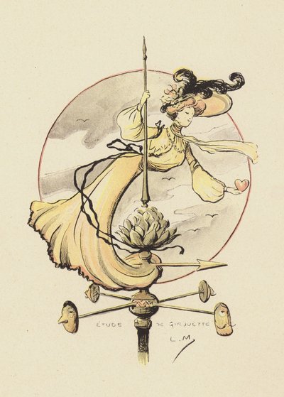 Studie av en værhane (farge litho) av Lucien Metivet