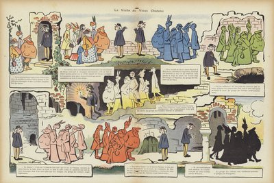 Besøk til det gamle slottet. Illustrasjon for Le Rire av Lucien Metivet