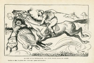 illustrasjon i Le Rire, 28/06/13 Suffragettens slag, av denne lille galningen fra Jaures (gravering) av Lucien Metivet