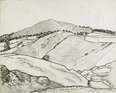 Cefn Bryn, 1933 (svart kritt og oljevask på lerret lagt om bord) av Lucien Pissarro
