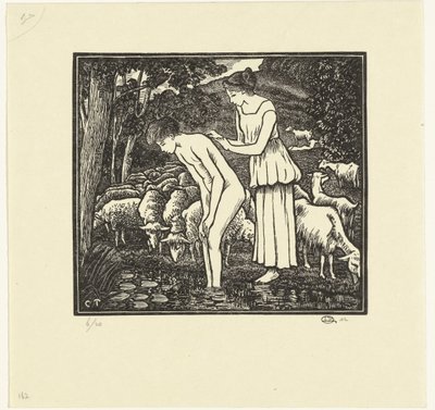 Daphnis vaskes av Cloë Daphnis et Chloé (serietittel) av Lucien Pissarro