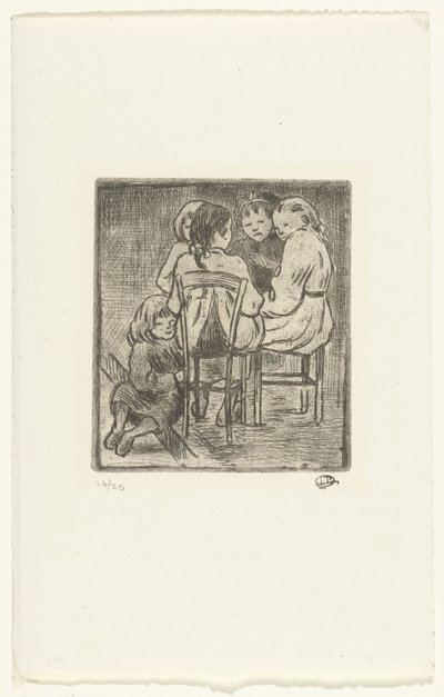 Gruppe på fem sittende jenter av Lucien Pissarro