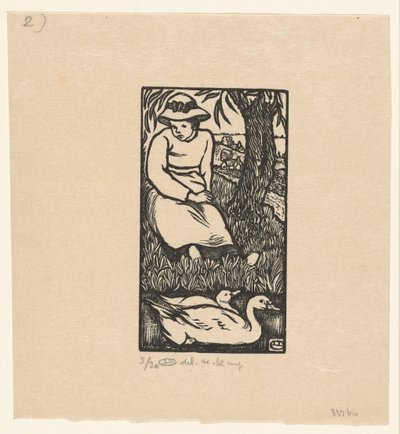 Jente og to ender La Fille au Canards av Lucien Pissarro