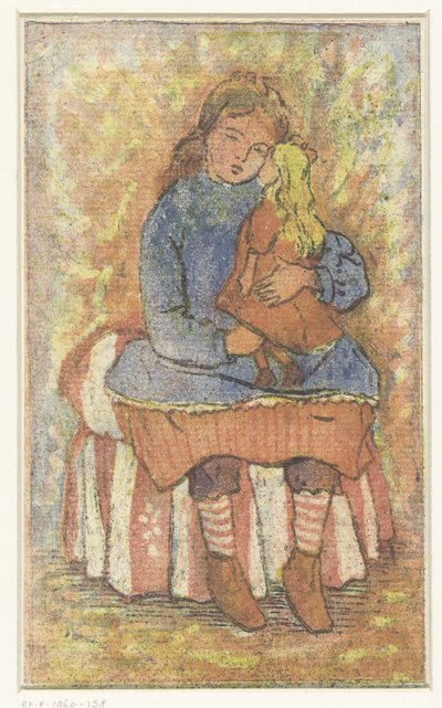 Jente med dukke av Lucien Pissarro