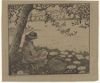 Jente under et tre i en eng av Lucien Pissarro
