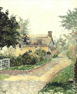 The Cottage in the Mist, Fishpond av Lucien Pissarro