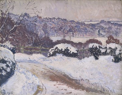 Dorking Road, Coldharbour, i snø av Lucien Pissarro