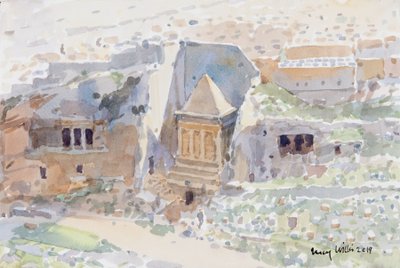 Gamle graver i Kidron-dalen, Jerusalem, 2019 (w/c på papir) av Lucy Willis