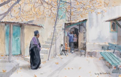 Etiopiere på Den hellige gravs kirke, Jerusalem, 2019 (w/c på papir) av Lucy Willis