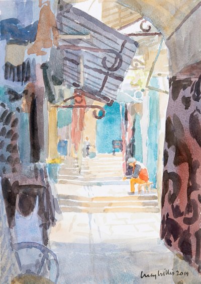 Market Steps, Old Jerusalem, 2019 (w/c på papir) av Lucy Willis