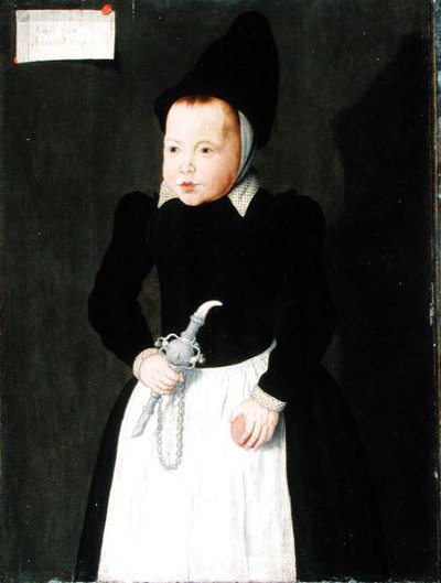 Et portrett av et barn som holder en Rinkelbel (olje på panel) av Ludger Tom the Younger Ring