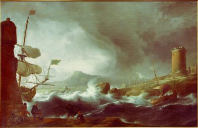 Stormfullt hav på en fjellkyst av Ludolf Backhuysen