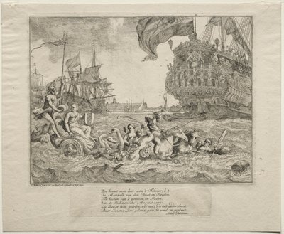Personifiseringen av Amsterdam-kjøring i Neptunes-vogn, 1701. av Ludolf Backhuysen