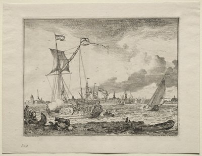 Utsikt over Amsterdam med skip i forgrunnen, 1701. av Ludolf Backhuysen
