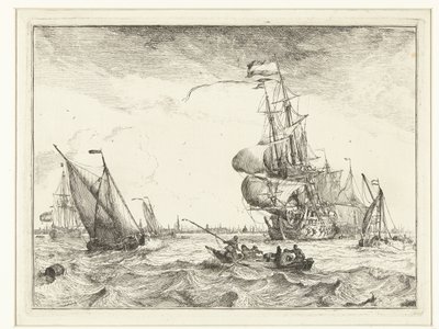 Utsikt over IJ med robåt Seascapes (serietittel) av Ludolf Bakhuysen