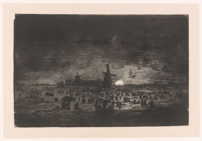 Nederlandsk vinterlandskap med vindmøller og skatere Nederlandsk vinterlandskap med vindmøller og skatere av Ludovic Napoléon Lepic