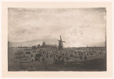 Nederlandsk vinterlandskap med vindmøller og skatere Nederlandsk vinterlandskap med vindmøller og skatere av Ludovic Napoléon Lepic