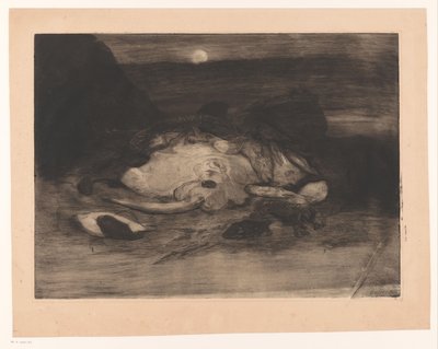 Ray og fisk på stranden ved måneskinn av Ludovic Napoléon Lepic